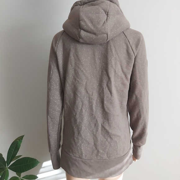 Mazine women's taupe tan green hoodie hooded sweatshirt zip up polkadots - Picture 8 of 16